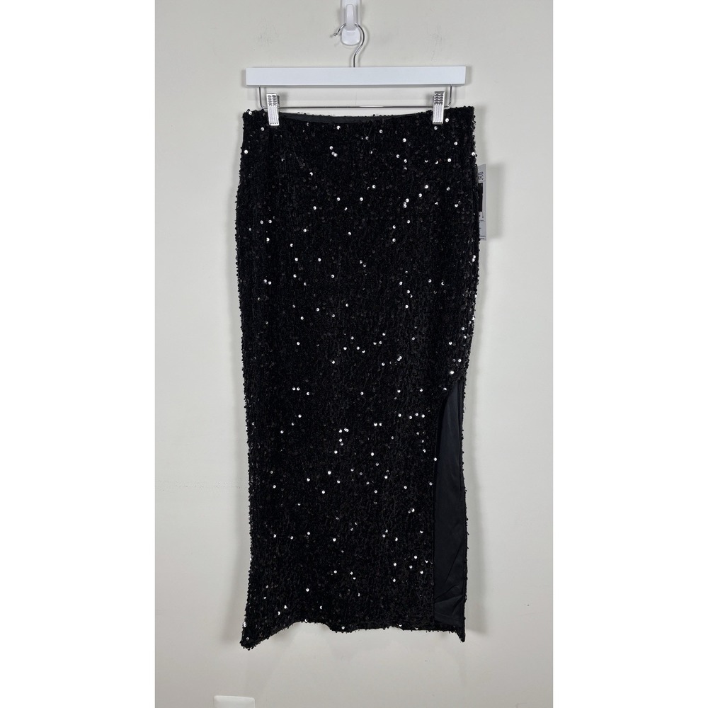 Madden NYC Black Sequin Straight Skirt Medium Mode Rise Side Slit